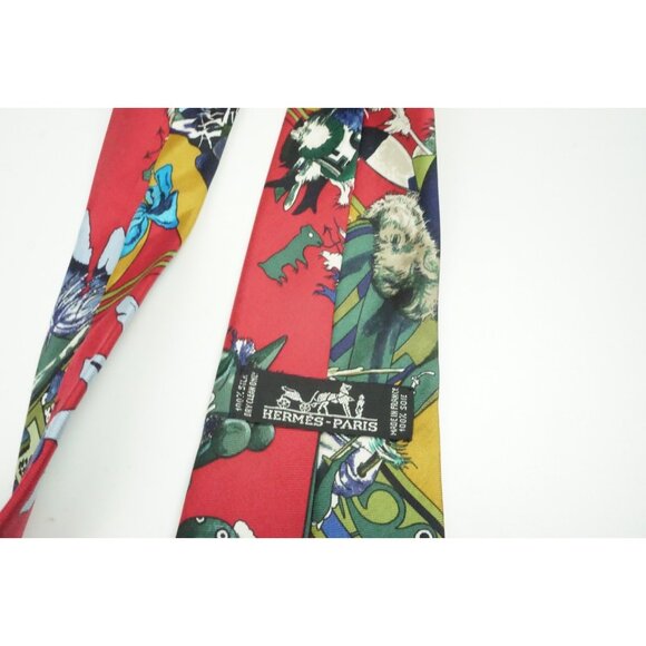 Hermes Bright Multicolor Masked Print Silk Scarf Tie Made in France - Picture 6 of 6
